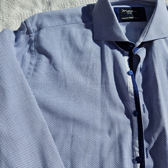 Maceoo XL Long Sleeve Dress Shirt Italian Button-Down Blue White Top 100% Cotton - Picture 8 of 16